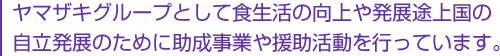 ヤマザキグループとして食生活の向上や発展途上国の自立発展のために助成事業や援助活動を行っています。