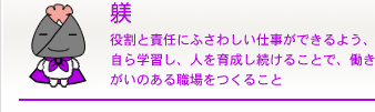 躾（しつけ） 役割と責任にふさわしい仕事ができるよう、自ら学習し、人を育成し続けることで、働きがいのある職場をつくること